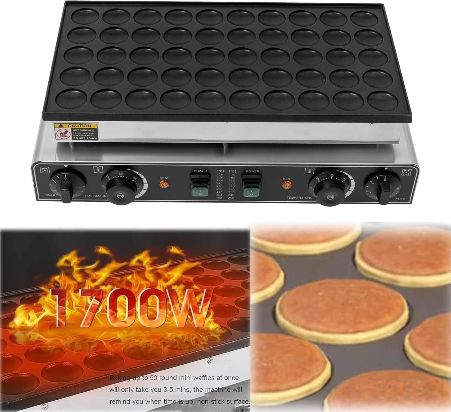 50-Hole Electric Mini Pancake Maker 1700W Non-Stick Dutch Machine