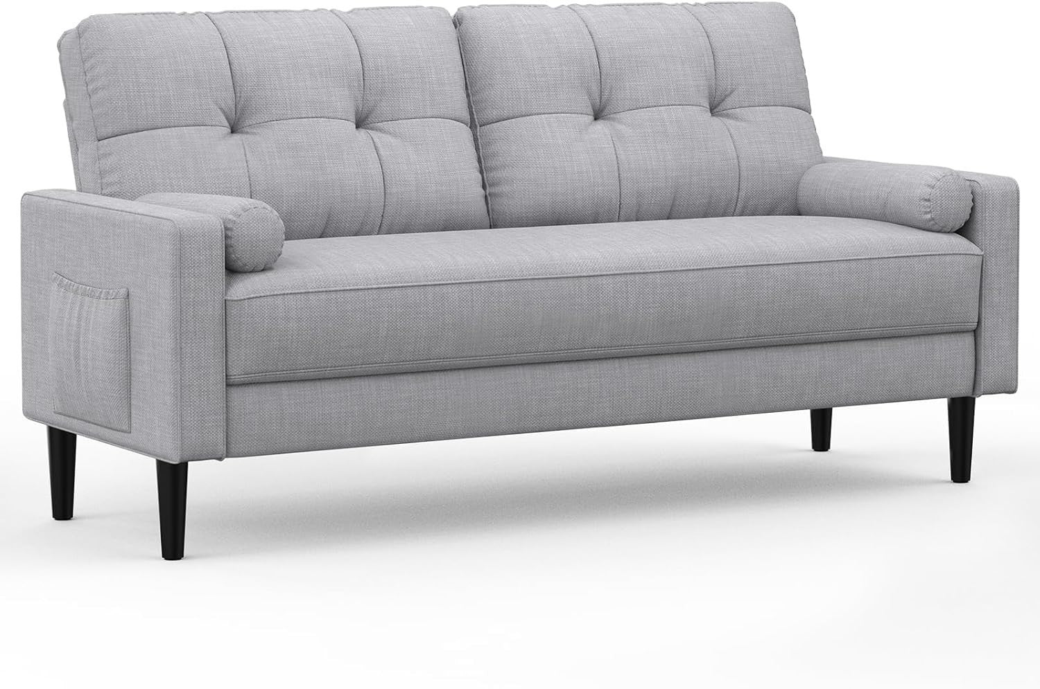 Grey 2 Seater Sofa Linen Fabric Couch Storage Cushions Small Room Ready