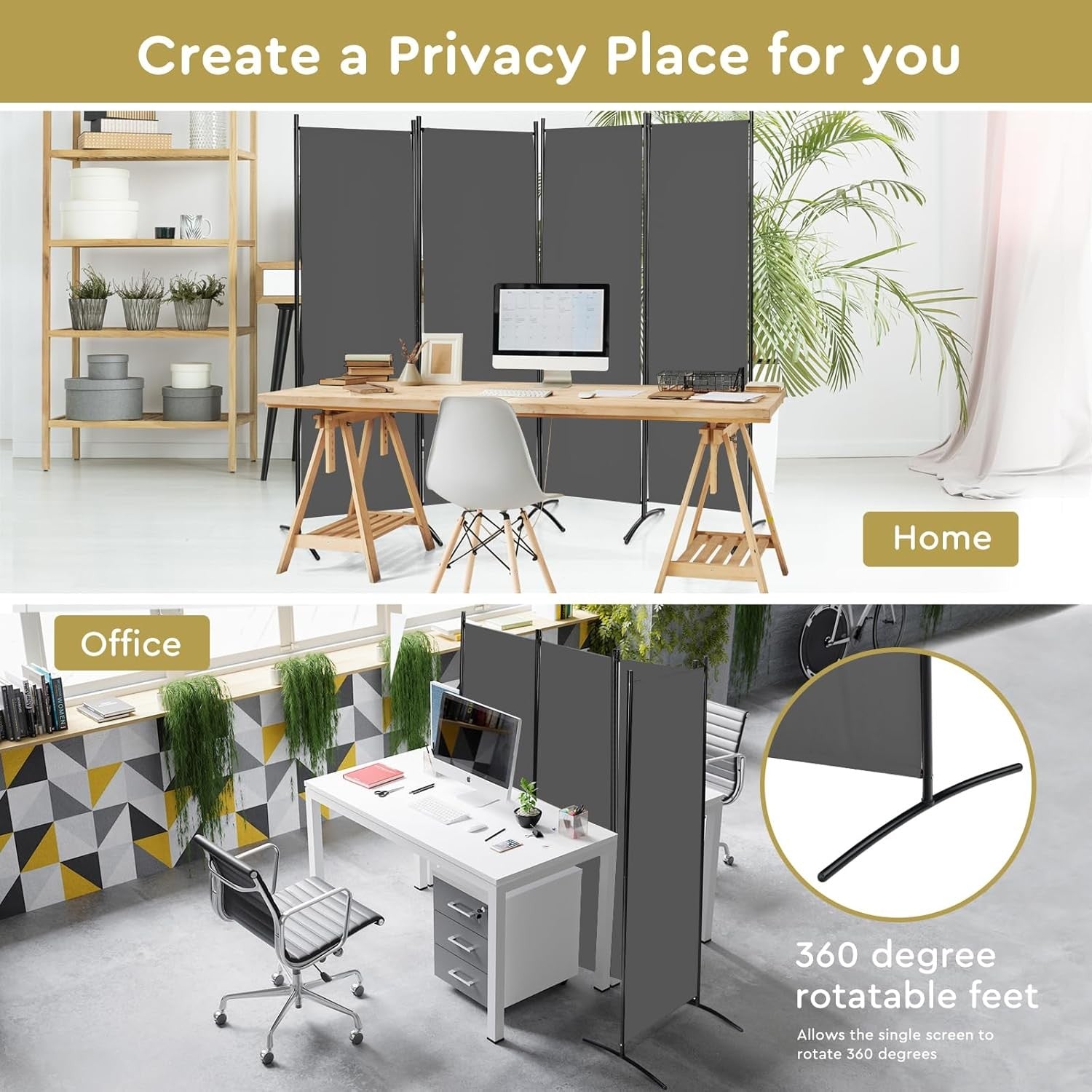 4 Panel Folding Room Divider Privacy Screen – Freestanding Partition Wall for Be