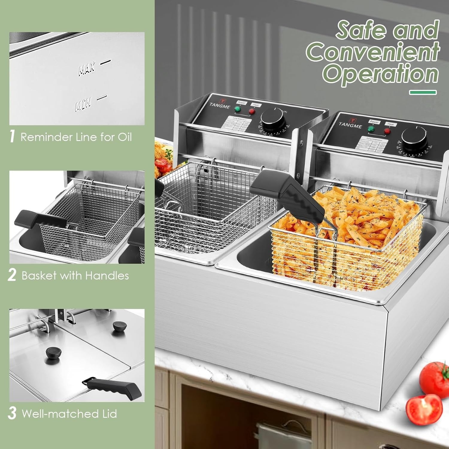 Commercial Dual Tank Deep Fat Fryer 5000W 2x6L Stainless Steel