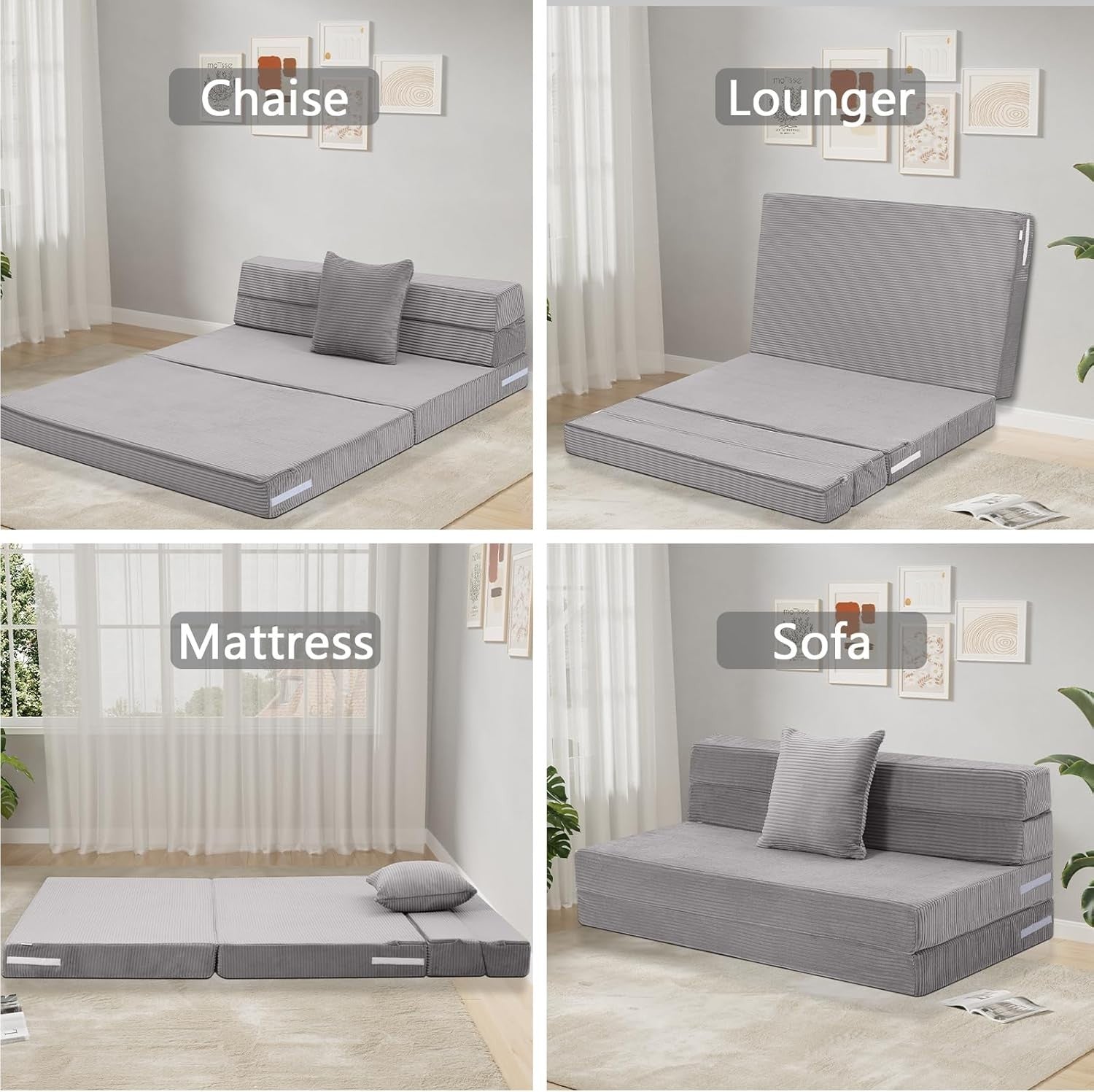 Fold Out Sofa Bed Double Futon Mattress Guest Chair Foam Grey 190x135cm