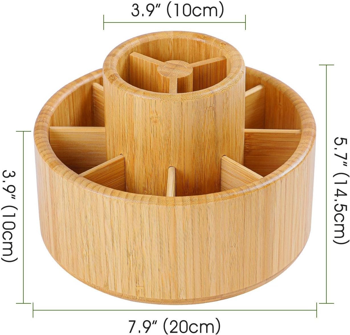 Rotating Bamboo Desk Organizer 11 Compartments Large Pen & Art Holder
