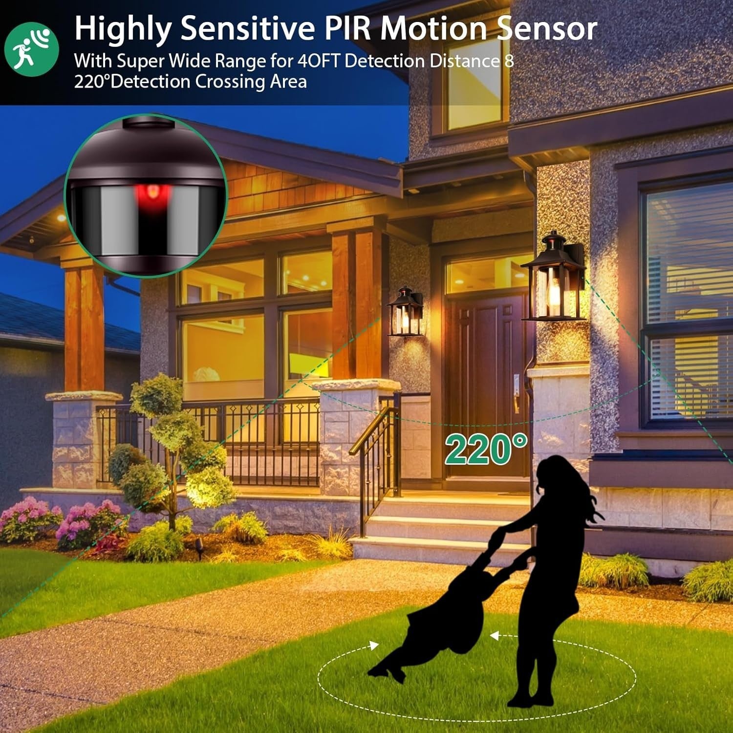 Waterproof Outdoor Motion Sensor Wall Light with Bulb, Aluminium Sconce