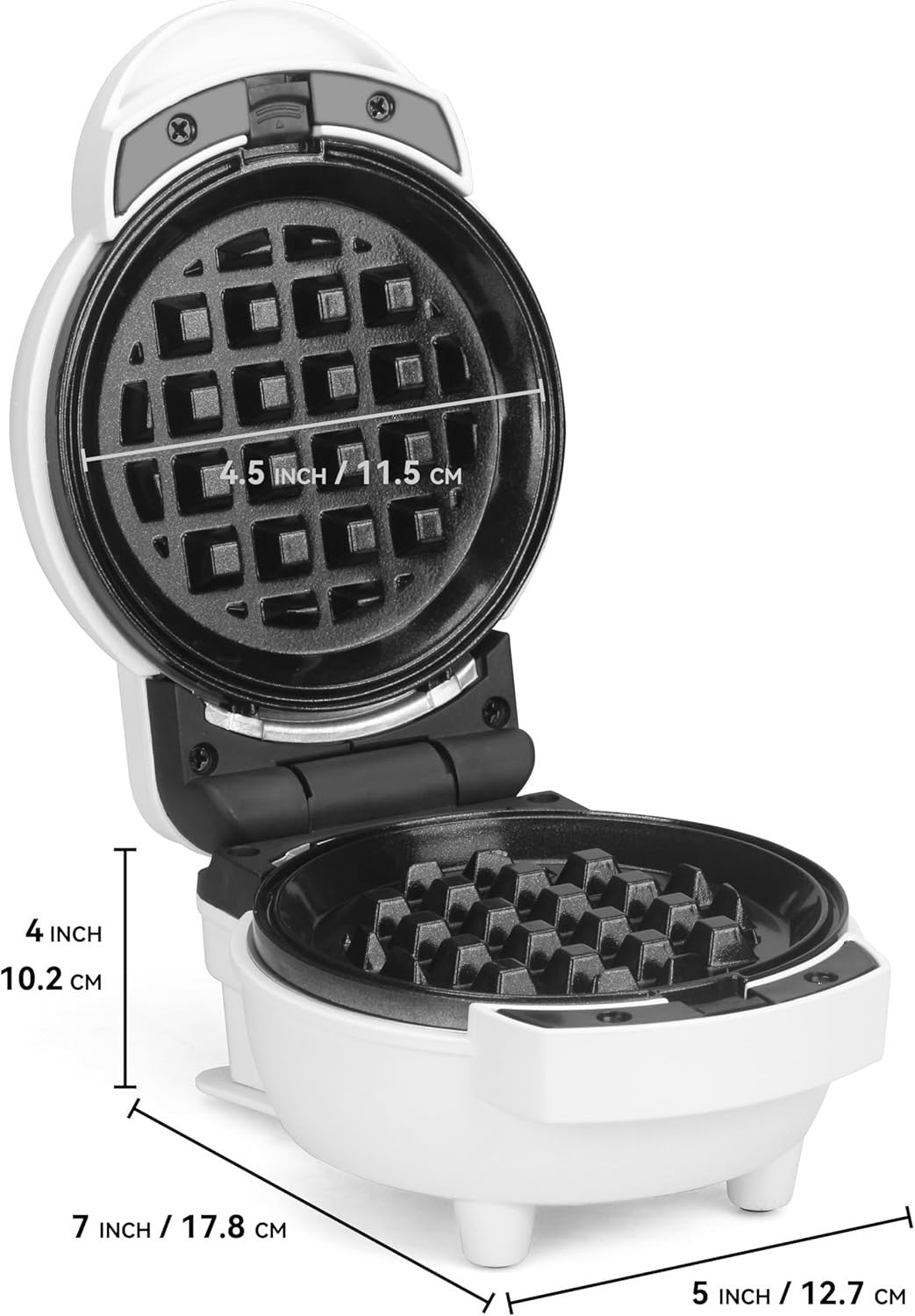 6-in-1 Mini Waffle Maker 4.5'' Removable Plates Ceramic Coating White