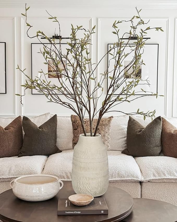 Beige Ceramic Vase 23cm Small Boho Nordic Decor for Dried Flowers Pampas