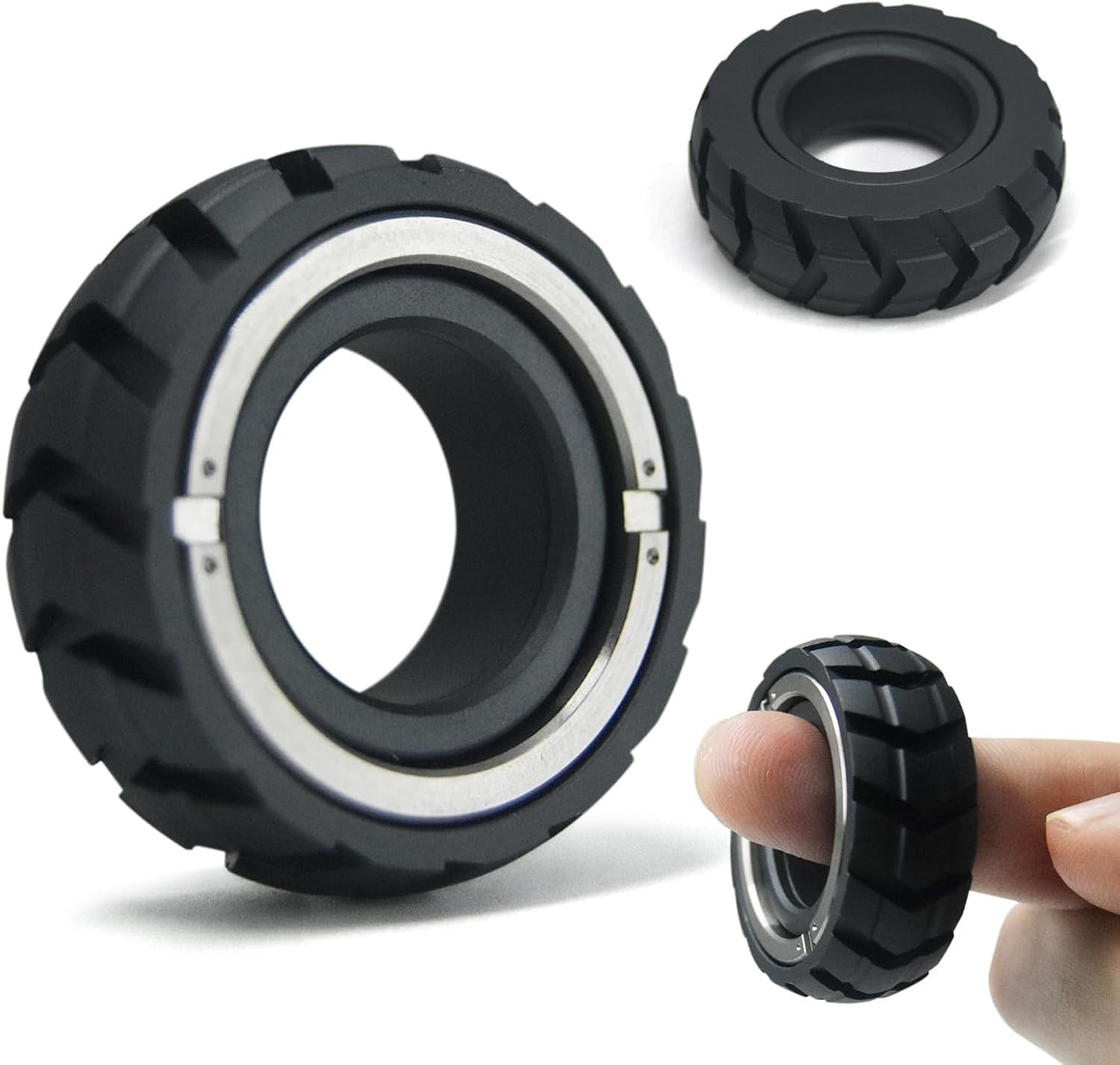 Black Mechanical Fidget Ring 2in1 Spinner Clicker Stress EDC