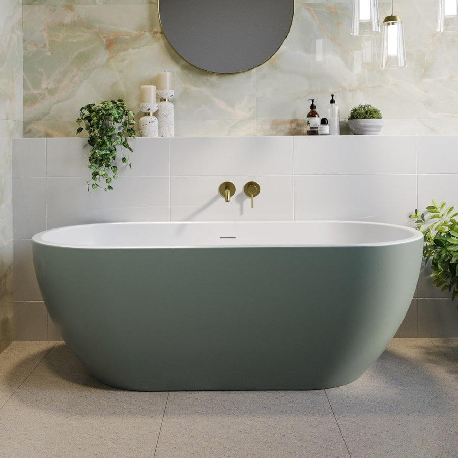 1650x750mm Freestanding Double Ended Bath Green Acrylic Modern Oval