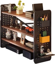 3 Tier Desktop Organizer Hutch Adjustable Bookshelf Rack w/ Grid Panel 50cm