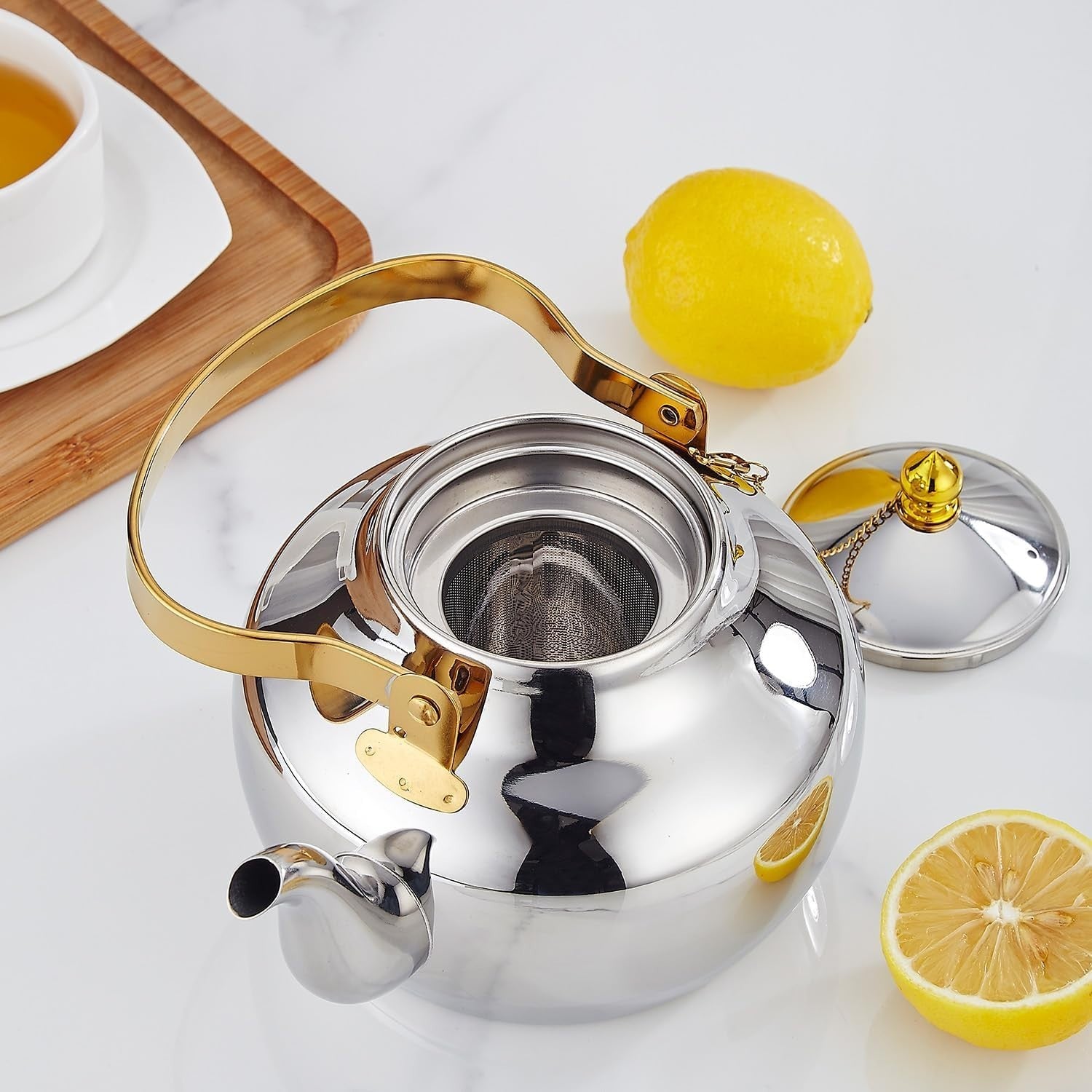 Stainless Steel Teapot 2L Tea Pot Infuser Induction Stovetop Large