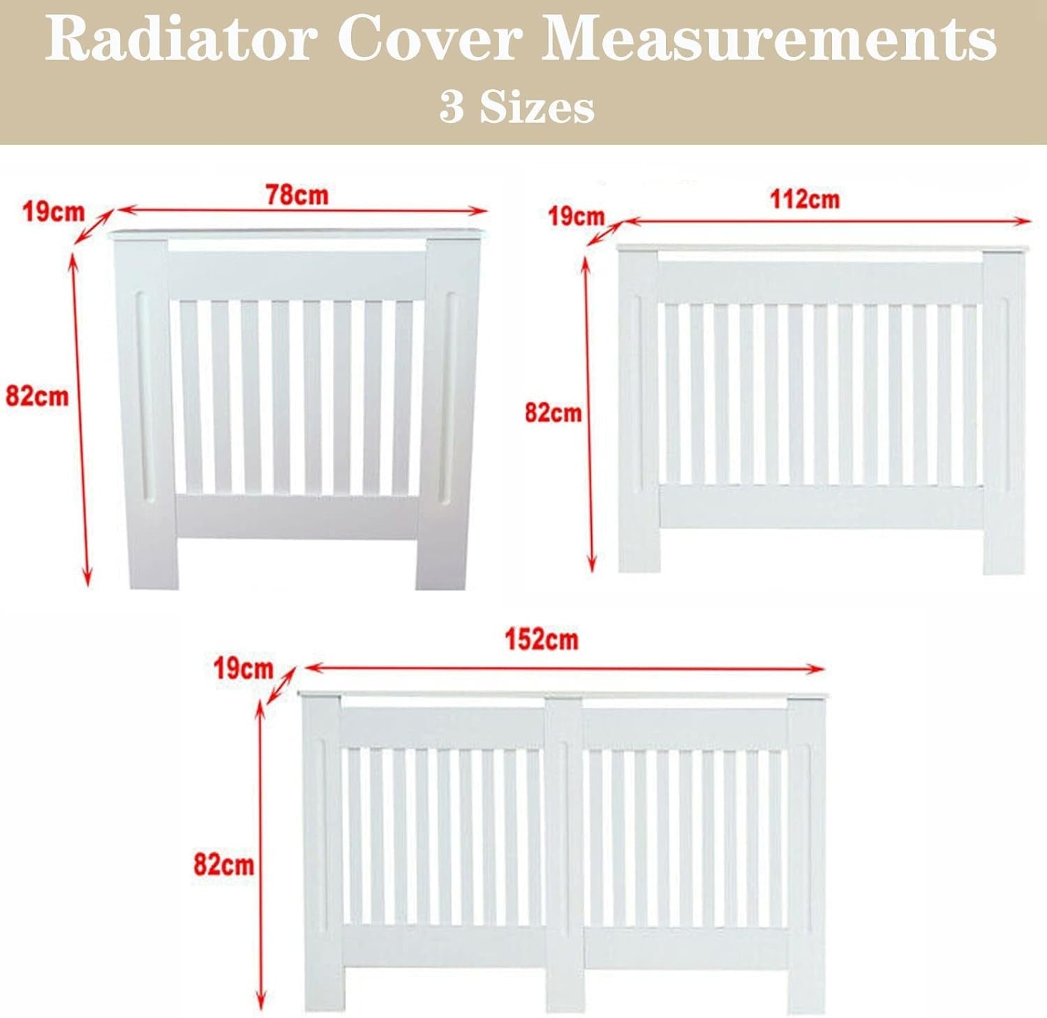 White Radiator Cover Cabinet Large | MDF Slatted Grill Shelf