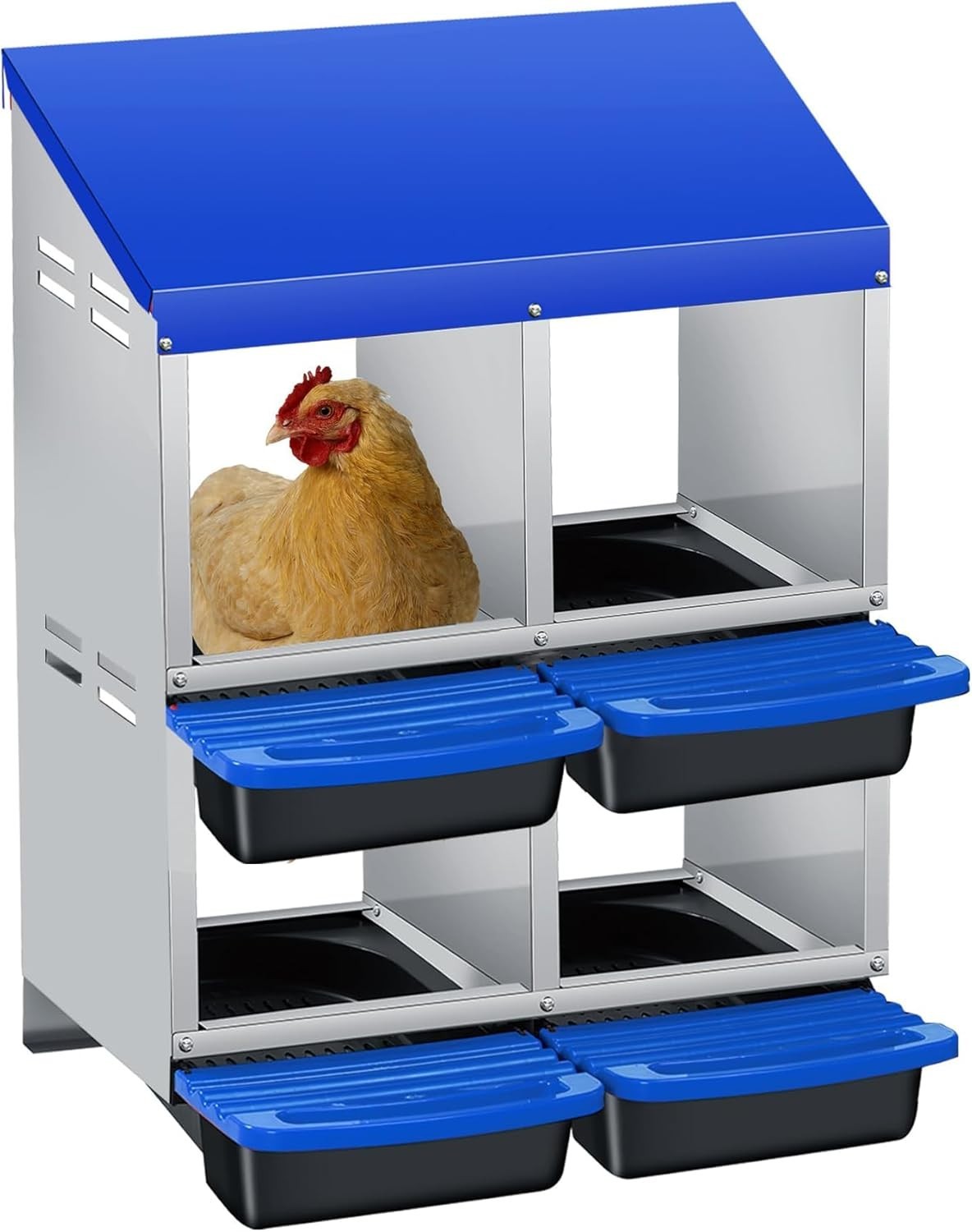 4 Chamber 2 Tier Steel Chicken Nest Box Pull Out Tray