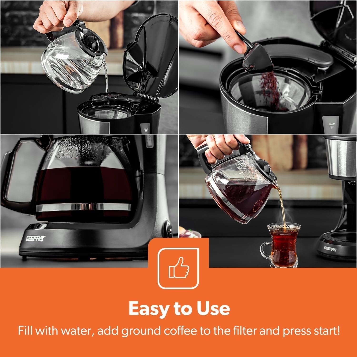 750ml Filter Coffee Maker 600W | Fast Brew | Anti-Drip | Keep Warm | Glass Caraf