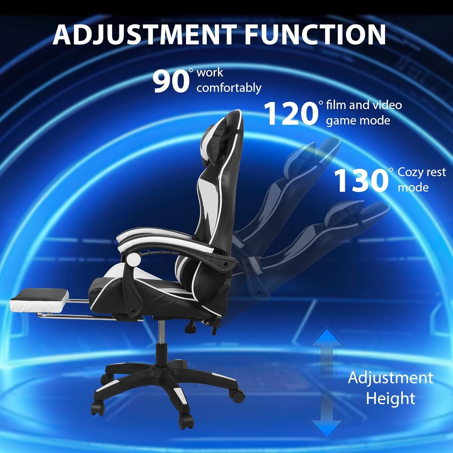 Ergonomic Gaming Chair Massage Reclining Footrest Black White