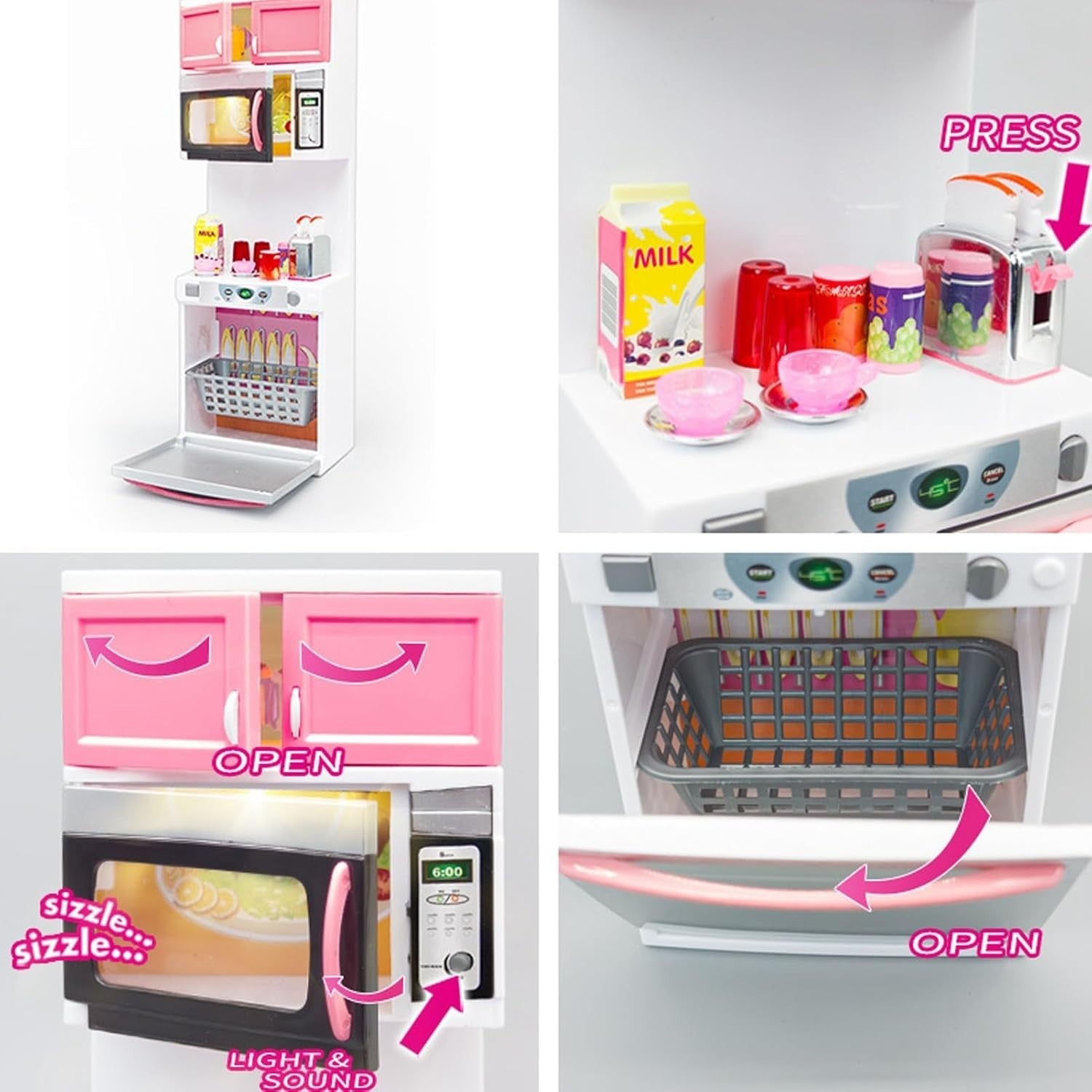 Kids Play Kitchen Pink w/ Stove Oven Microwave Fridge Accessories