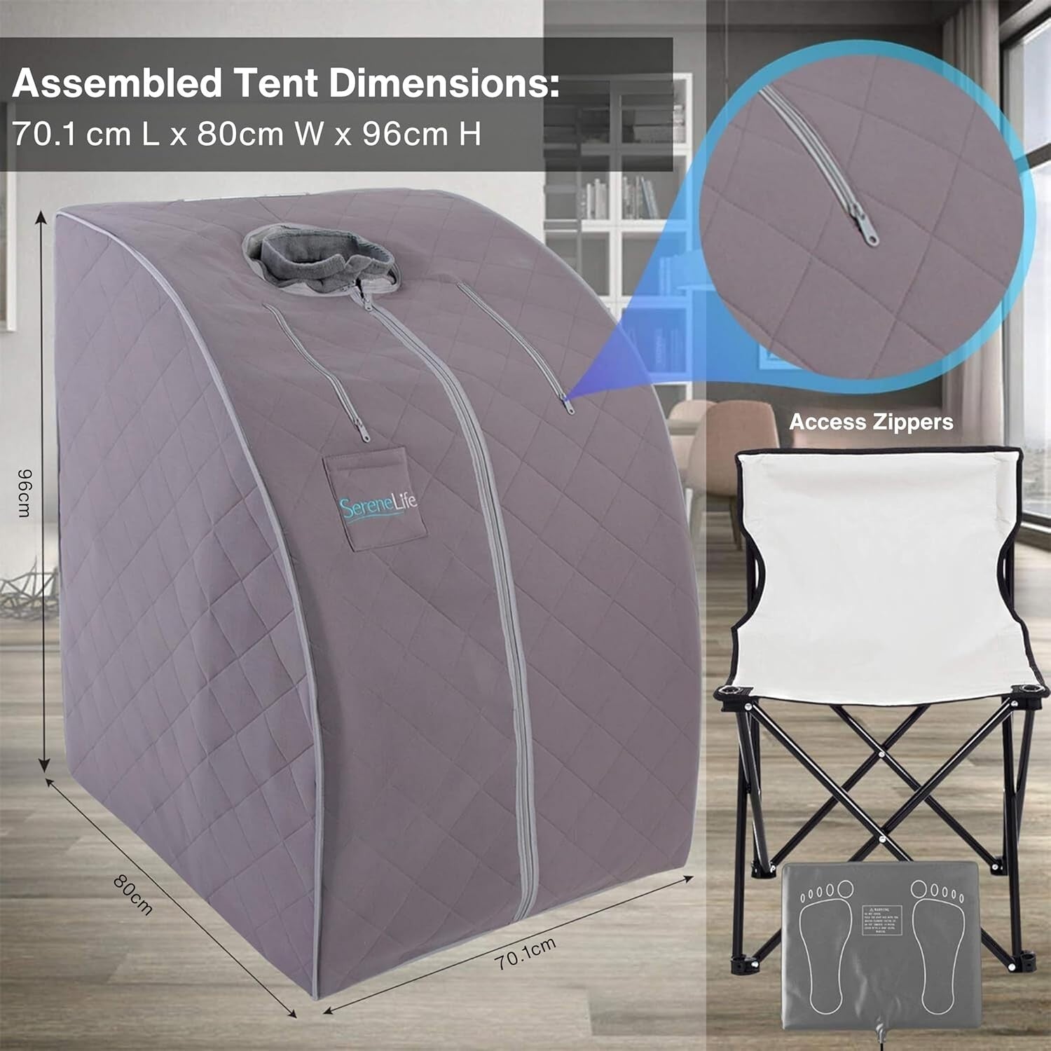Portable Infrared Home Sauna Tent – One-Person Steam Sauna with Foot Pad & Chair
