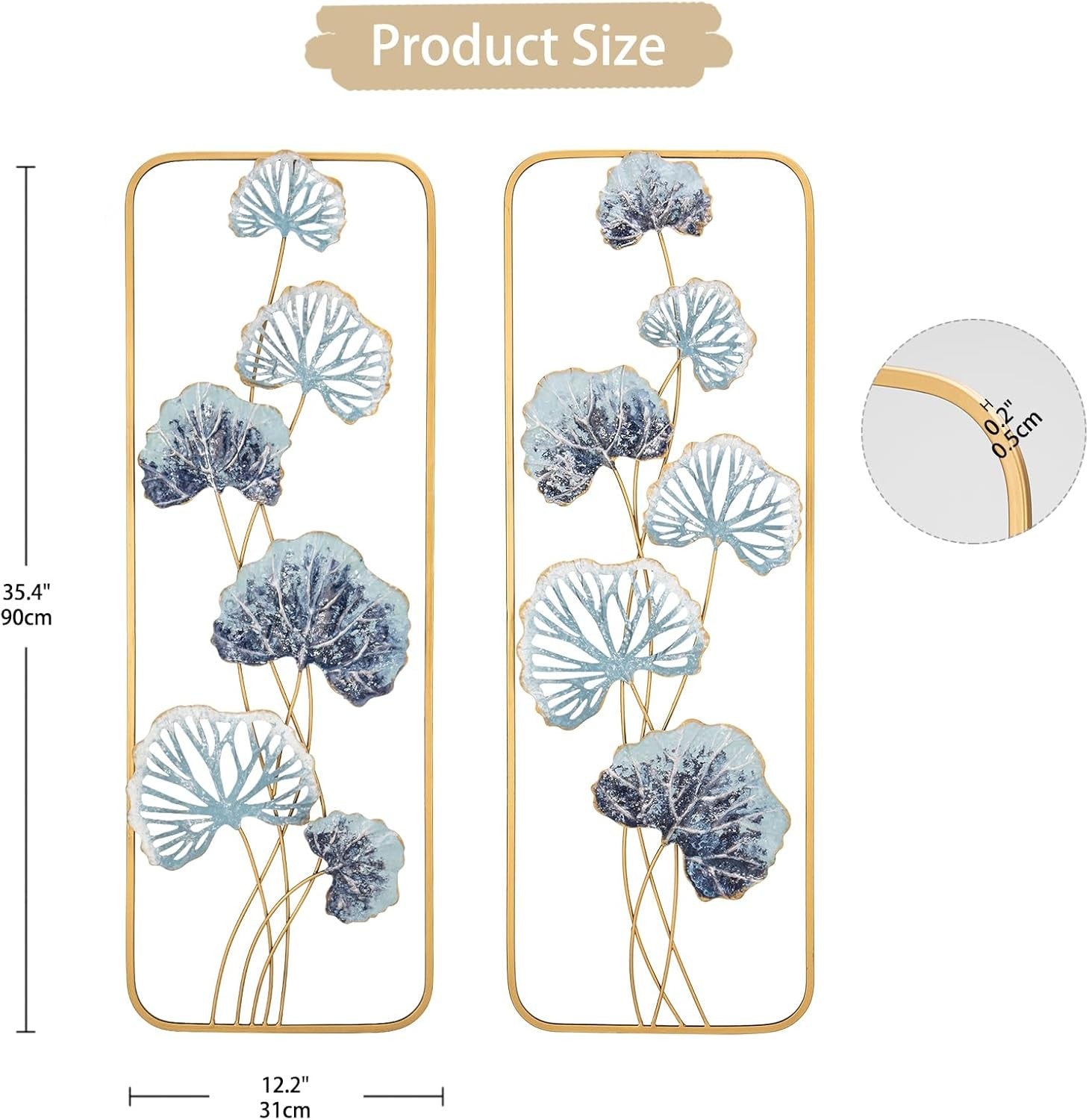 2PCS Gold Metal Wall Art Panels 90x31cm Modern Decor