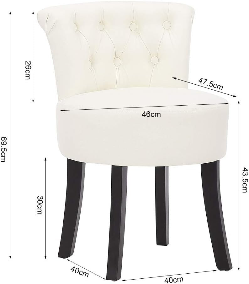 Beige High-Back Vanity Chair – Padded Dressing Table Stool with Wood Legs