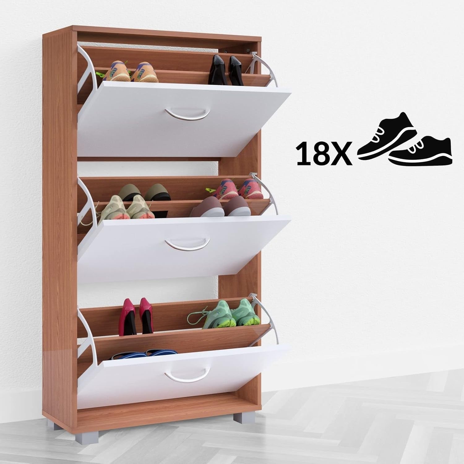 Modern 3 Door Shoe Storage Cabinet – Space Saving Hallway Cupboard 115x60x24cm