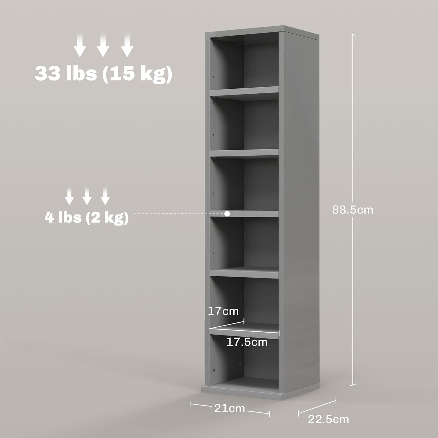 Set of 2 High Gloss Grey Media Storage Towers – Adjustable CD DVD Blu-Ray Racks