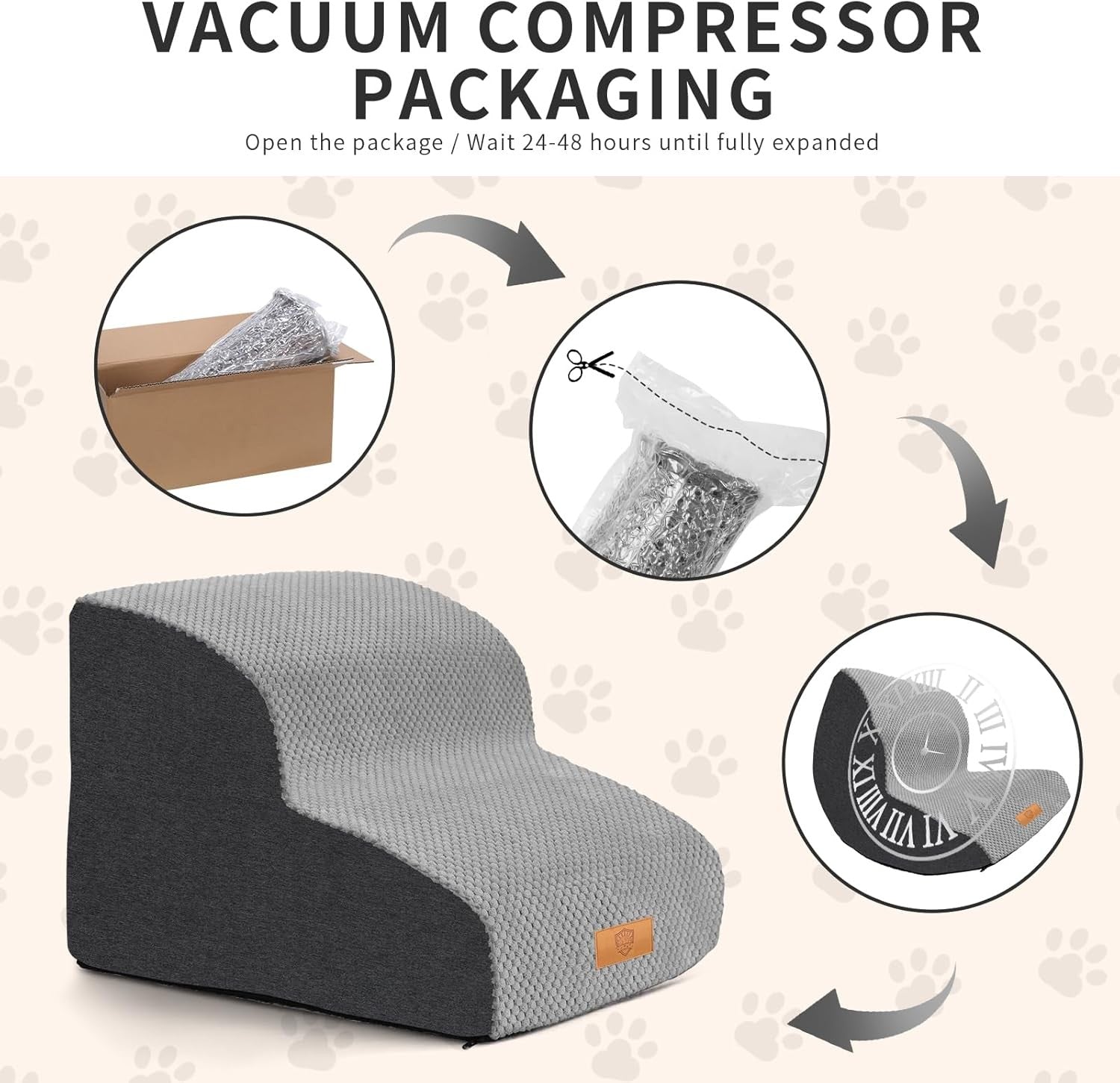 Grey 2 Step Dog Stairs 30D Foam Non Slip Ramp 40x30x40cm