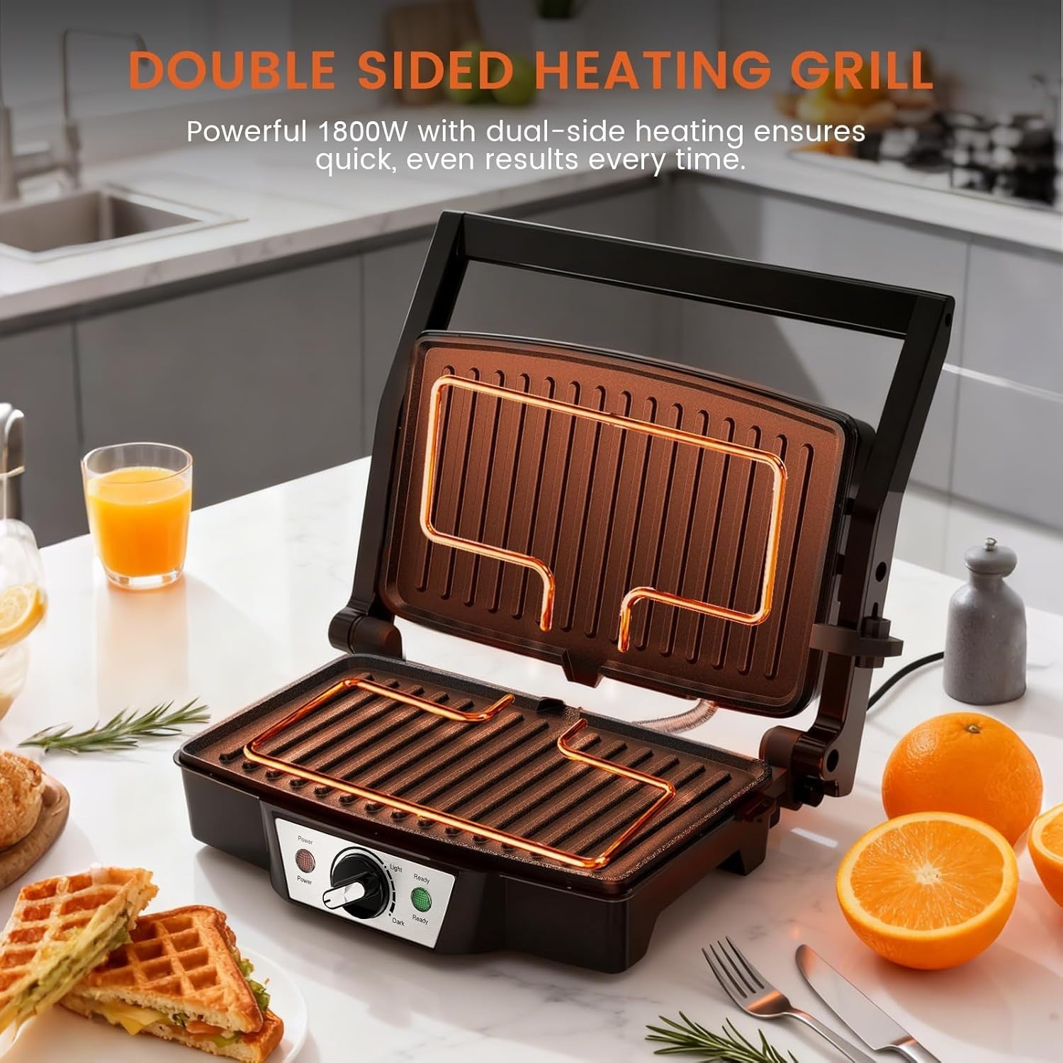 1500W Electric Panini Press 27.5x17.8cm Non-Stick Grill Toastie Maker