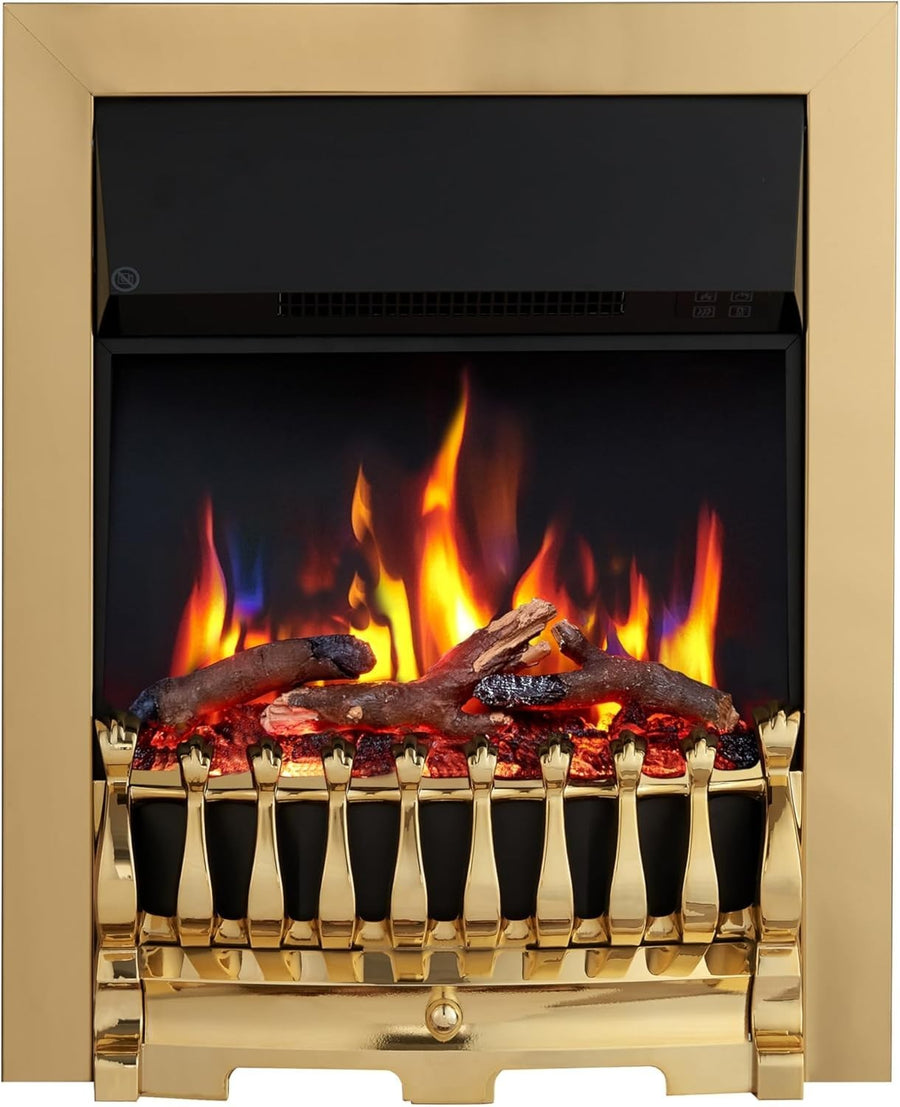 Electric Fireplace Insert 2000W Brass Trim 16” Remote | 9 Flame Settings