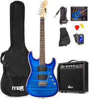 Electric Guitar Starter Kit Full Size Blue HH Amp Tuner Strap Bag