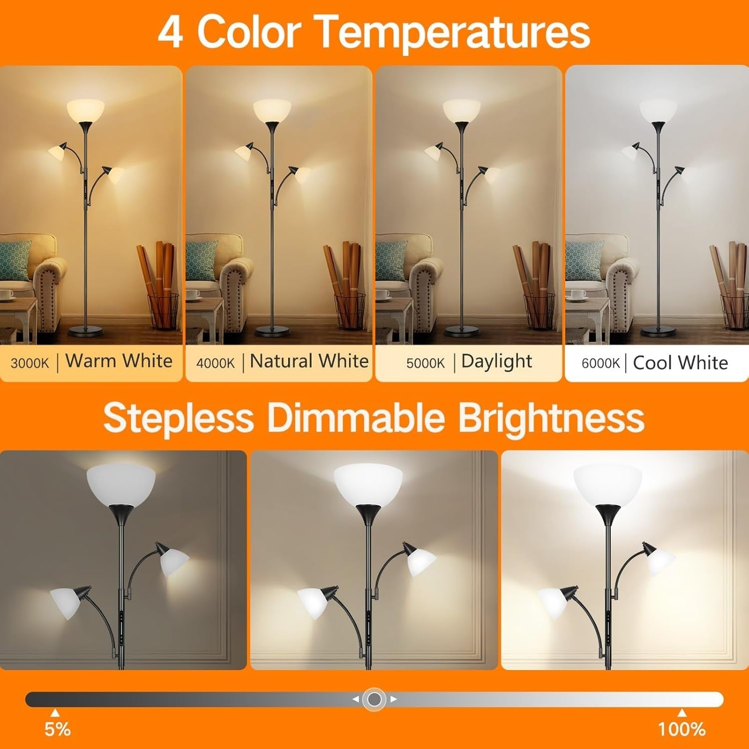 3-Light Modern Tree Floor Lamp, App Control, Dimmable, Adjustable Color