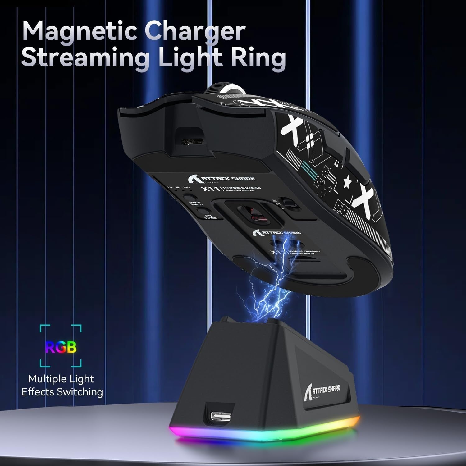 Wireless Gaming Mouse 22000 DPI RGB Dock BT 2.4G USB Black Grip