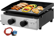 Portable 2 Burner Gas BBQ Grill Ceramic Cast Iron Plate Outdoor Camping Cooking