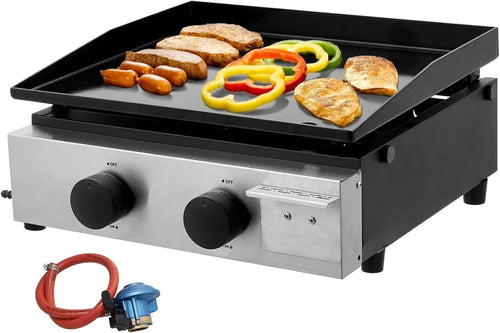 Portable 2 Burner Gas BBQ Grill Ceramic Cast Iron Plate Outdoor Camping Cooking