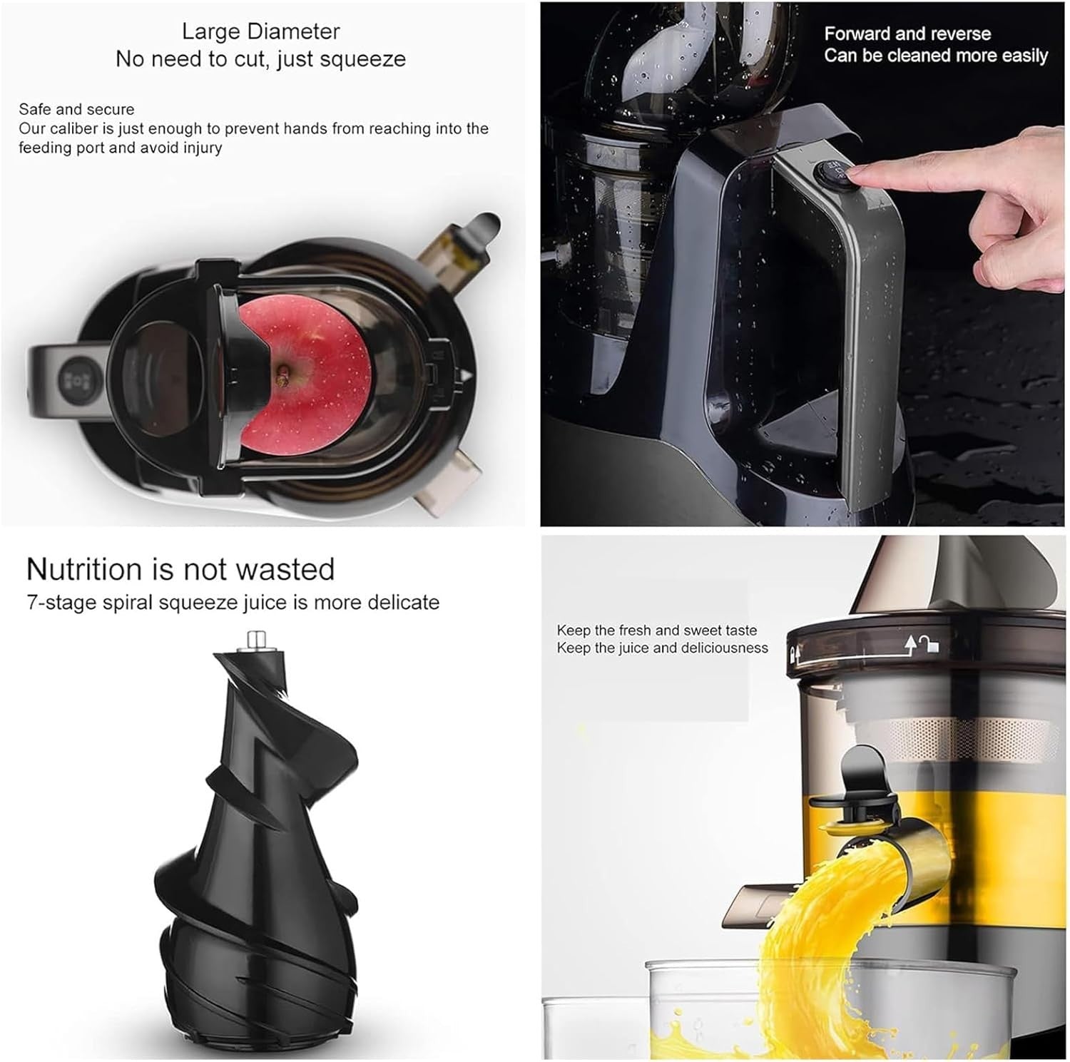 Cold Press Juicer 83mm Wide Feed Chute Slow Masticating Quiet 200W Silver