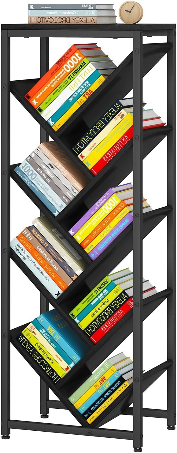 9-Tier Tree Bookshelf Black Wooden Floor Standing Corner Shelf Storage