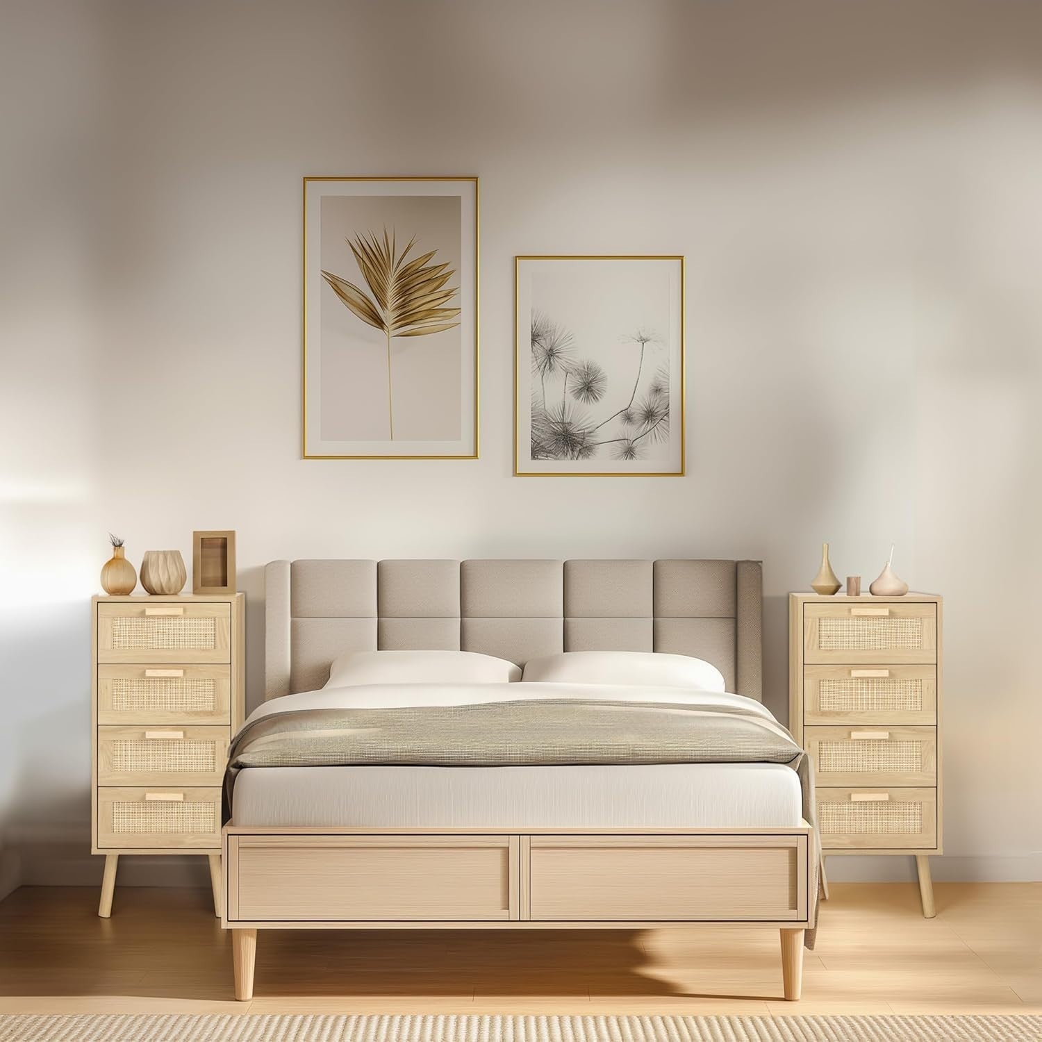 4 Drawer Rattan Chest Bedroom Storage Unit Tall Wooden Legs Compact Design