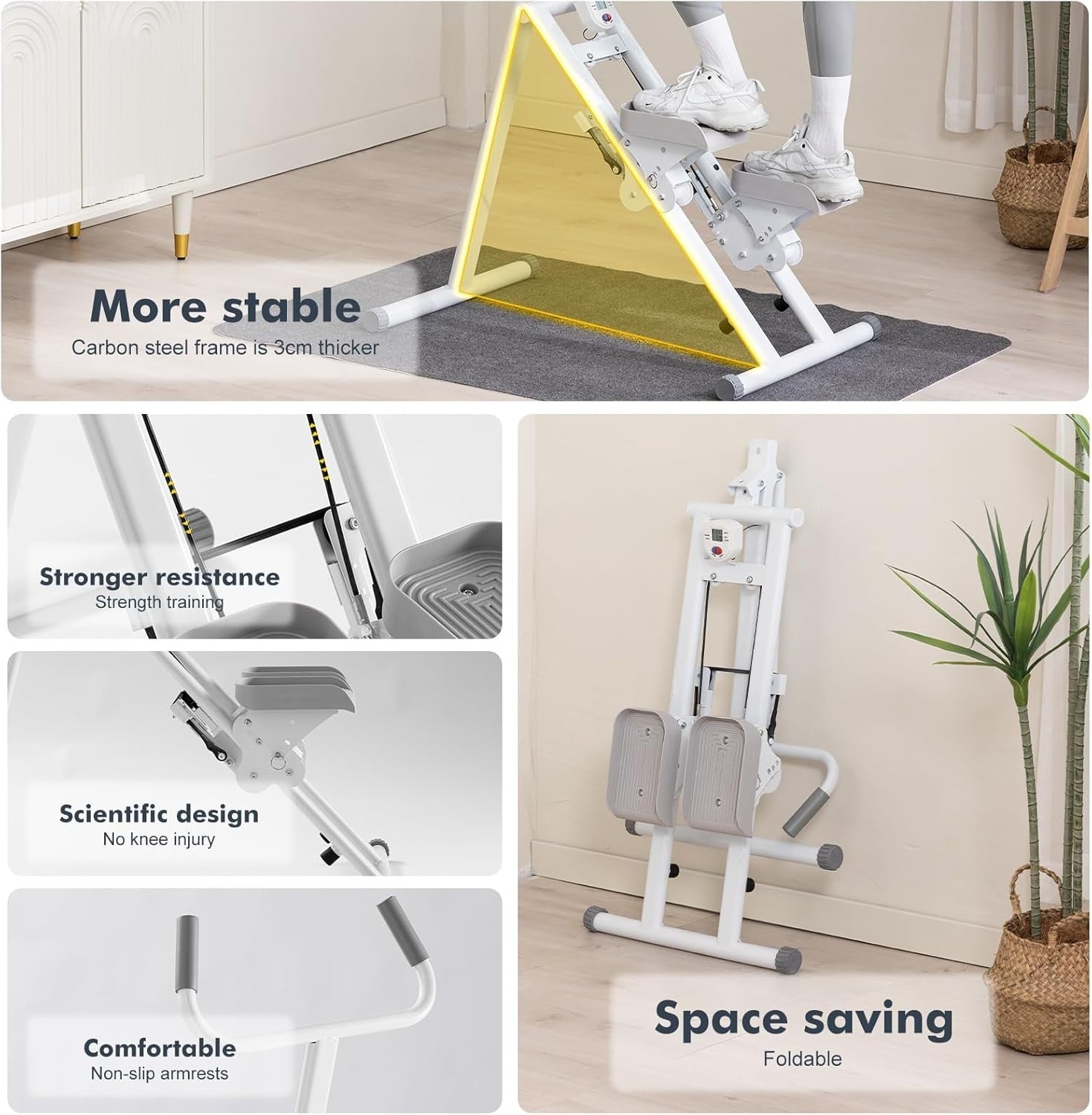 Vertical Climber Stepper for Home w/ LCD Monitor & Adjustable Pedals, 100kg