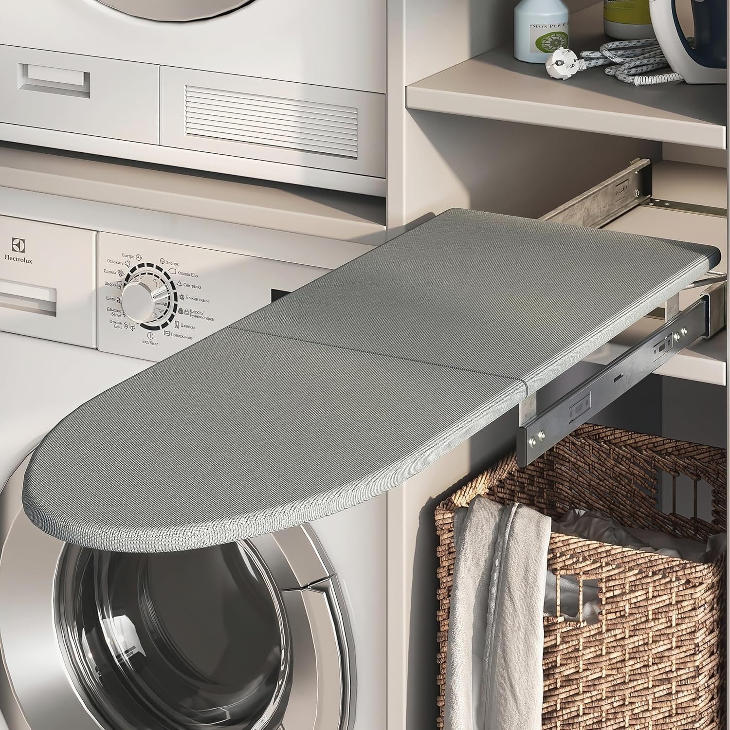 Pull Out Ironing Board Cabinet Mounted Foldable Cushioned Space Saving