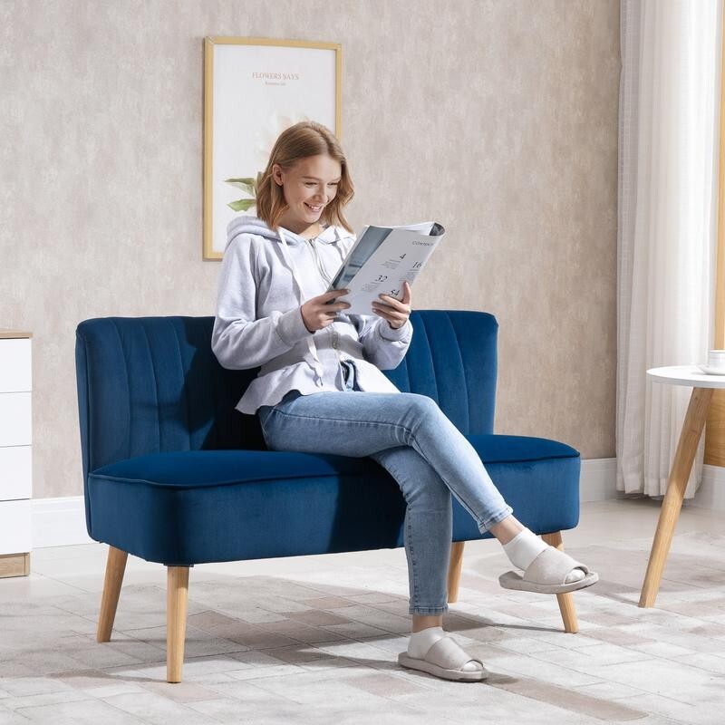 Velvet 2 Seater Sofa High Back Compact Couch for Lounge Office Bedroom