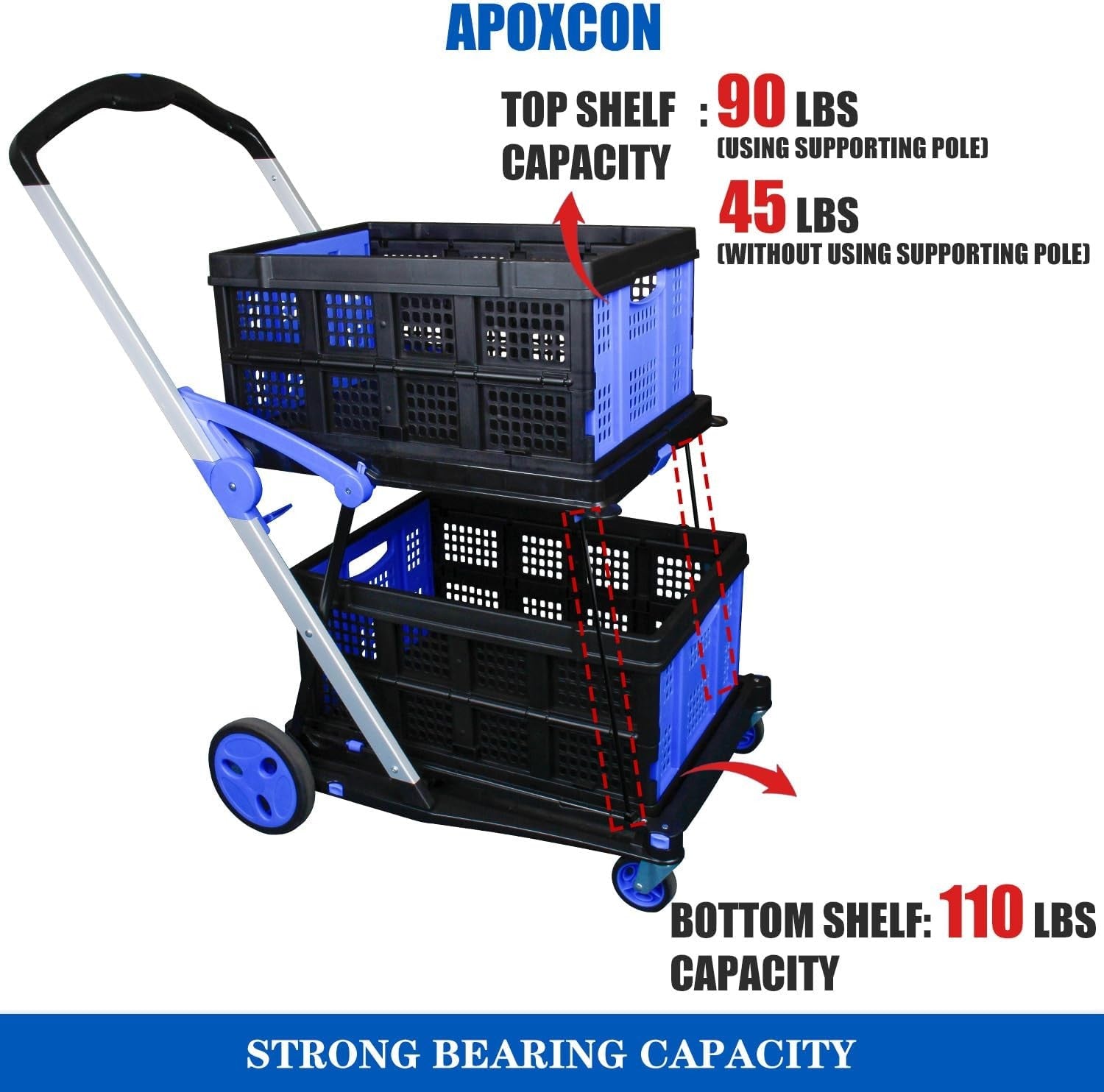 Folding Shopping Cart Trolley 2 Tier Heavy Duty Collapsible Storage Wheels