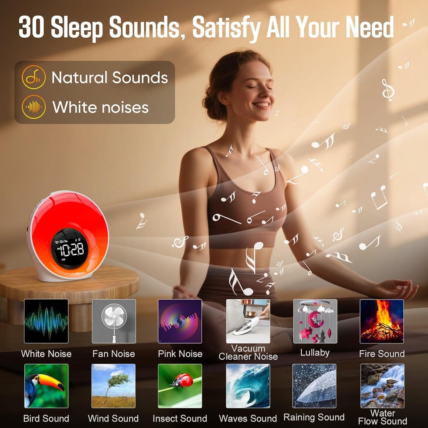 Sunrise Alarm Clock Wake Up Light White Noise Sound Machine Dual Alarm