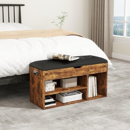Classic Wooden Shoe Bench with Padded Seat & Hidden Storage | Entryway