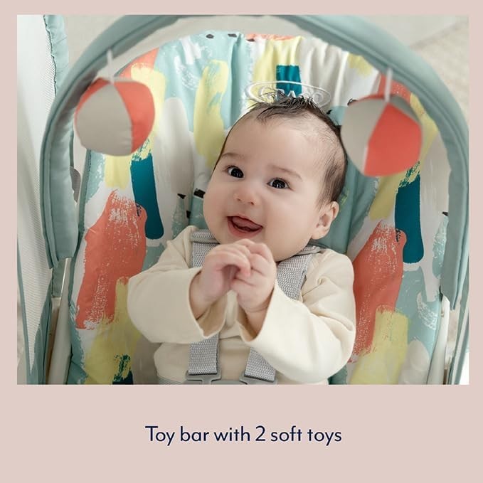 Compact Baby Swing with 2 Speeds Recline Toy Bar Foldable Seat 0-6m