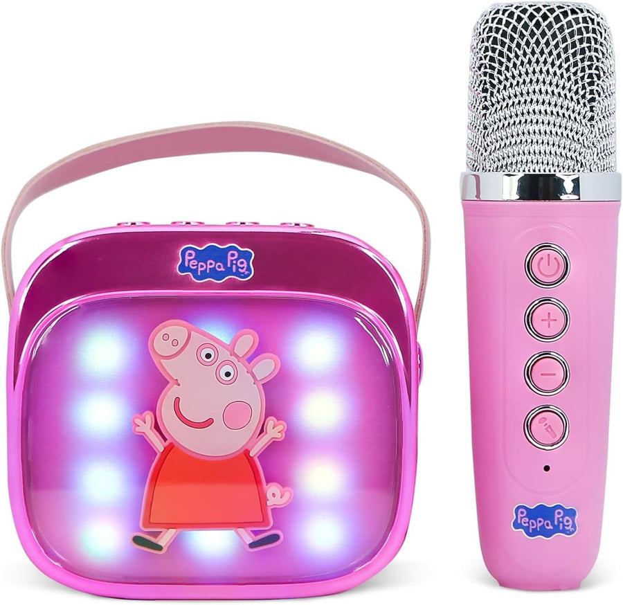 Pink Mini Karaoke Speaker with Wireless Mic LED Lights Bluetooth