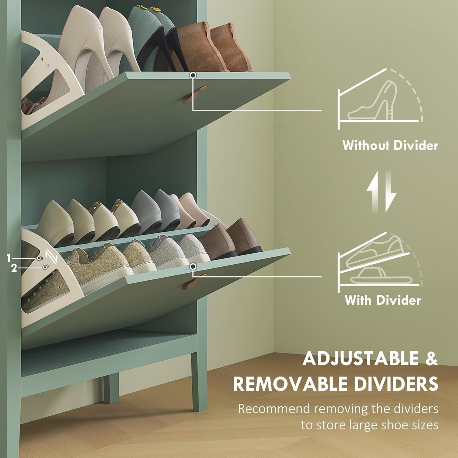 Narrow 2 Drawer Shoe Cabinet with Flip Doors & Adjustable Shelves 80x24x95cm
