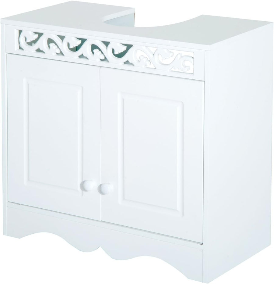 White Under Sink Bathroom Cabinet 2 Door Storage Cupboard Vanity Unit