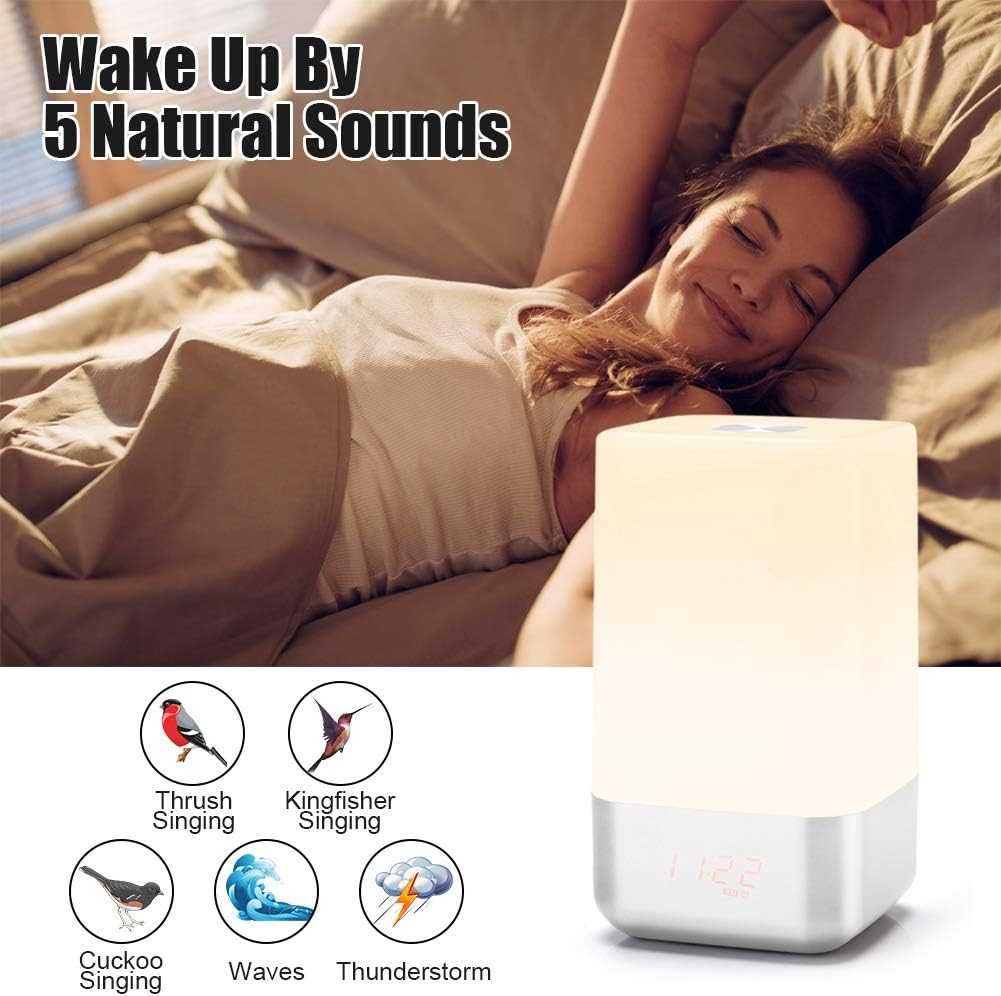 White Sunrise Wake Up Light Alarm Clock Touch USB Rechargeable Night Lamp