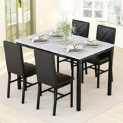 4 Seater Dining Table Set Faux Marble Black PU Chairs Space Saving Modern