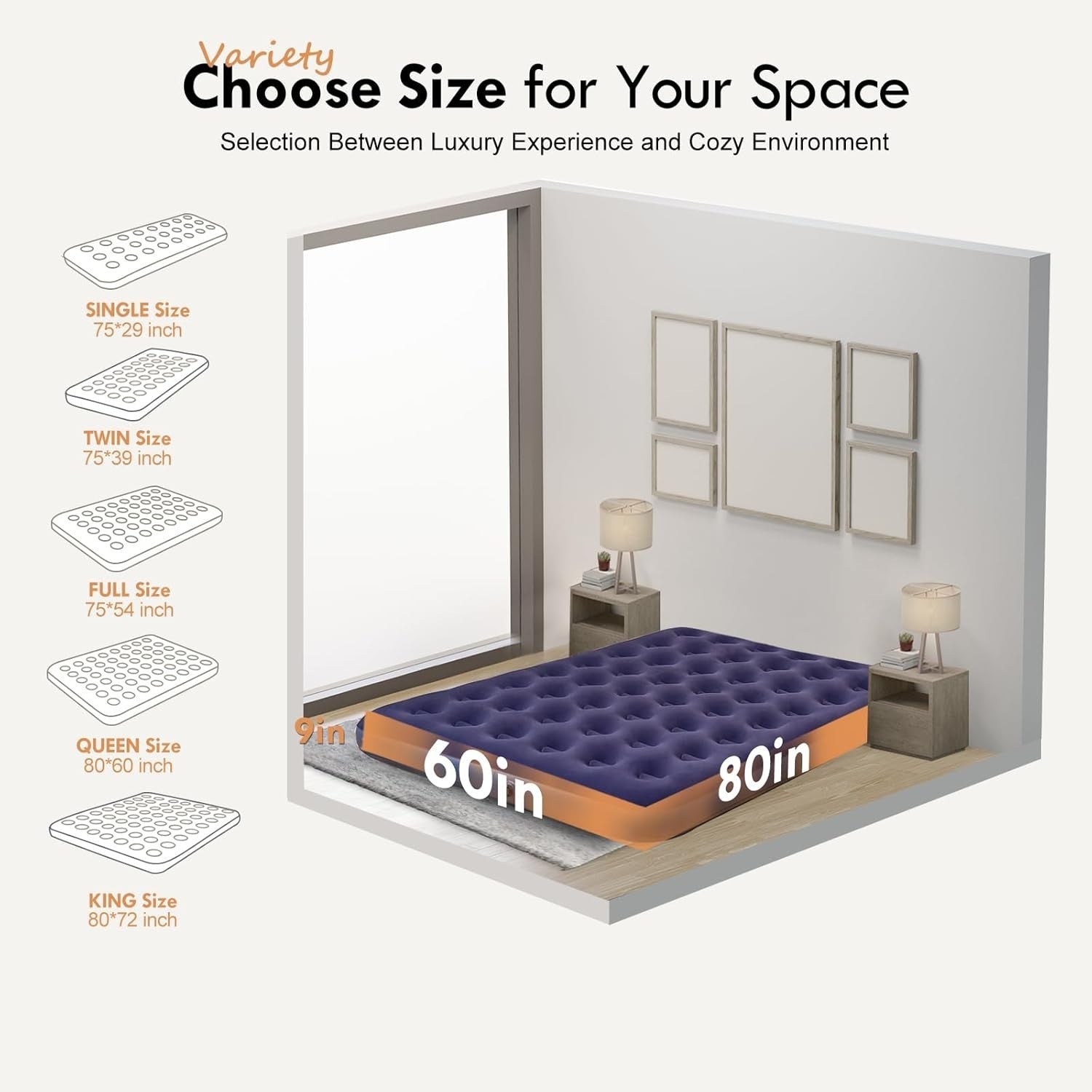 Queen Air Mattress Inflatable Bed – Flocked Top Camping Sleeping Pad
