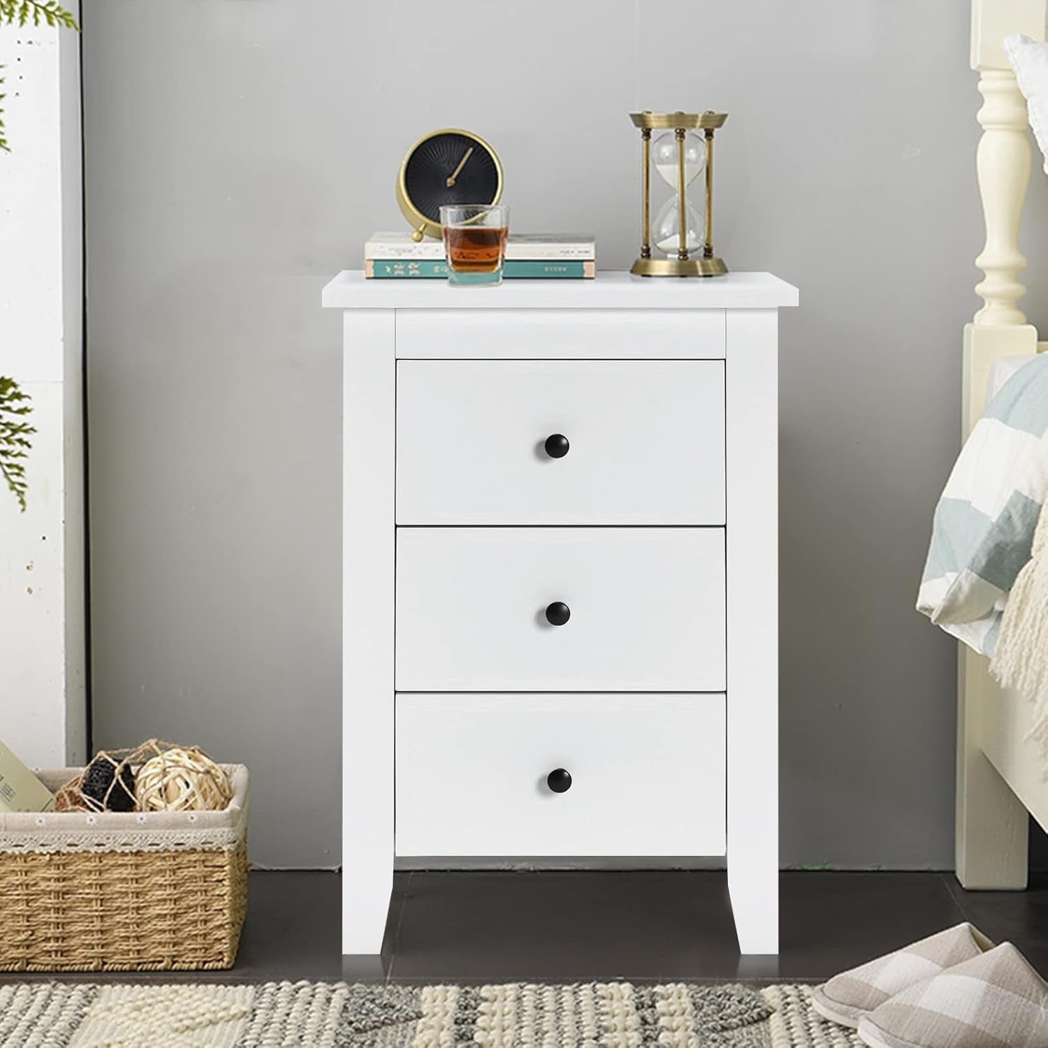 Set of 2 White 3 Drawer Bedside Tables | Modern Wooden Nightstands