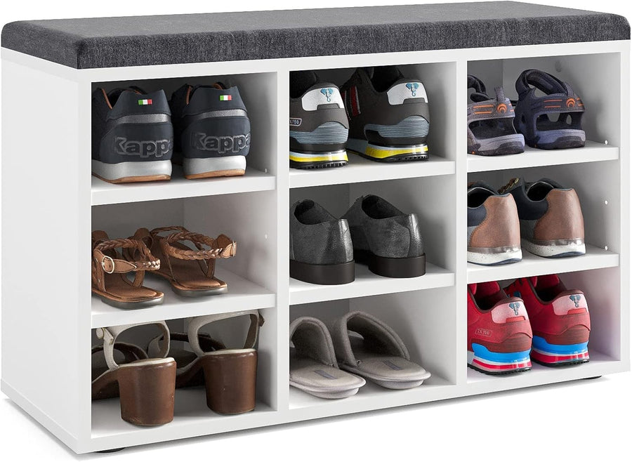 White Shoe Storage Bench with Seat & Adjustable Shelves for Hallway 80cm