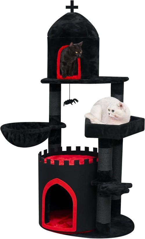 Gothic Cat Tree Castle 56in Black Cat Tower Condo Coffin Bed Scratching
